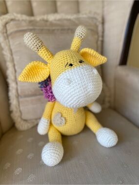 Yellow Crochet Giraffe Plush Toy - Kids Toy